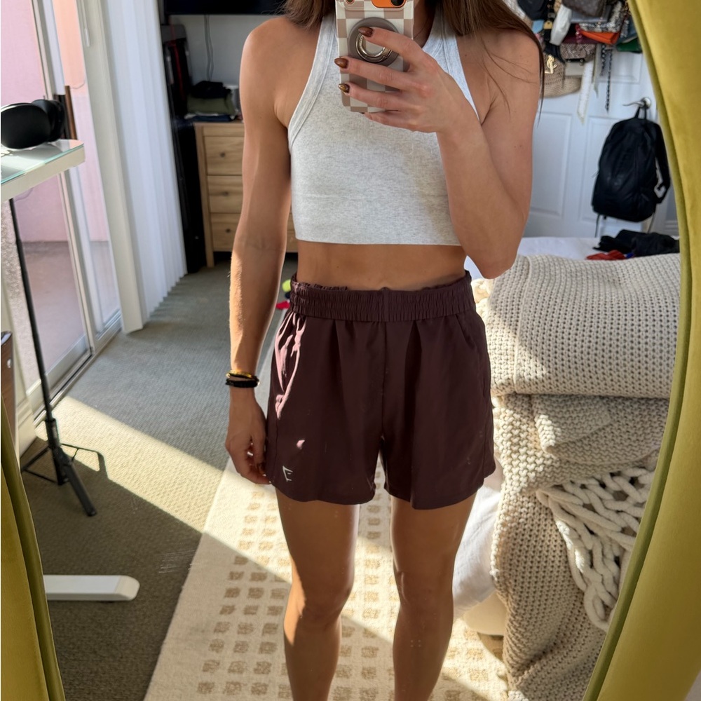 Gymshark Shorts Woven Pocket Athletic Lightweight Chocolate Brown